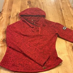 Red Hooded Pullover Sweater, Katahdin Maine